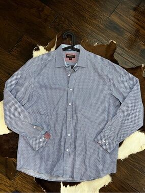 Johnston & Murphy Men's Blue Micro-Check Dress Shirt
